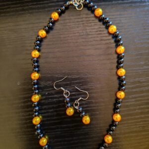 Gold and Black Necklace and Earrins