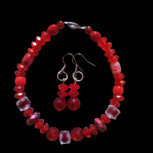 Red Bracelet and Earrings